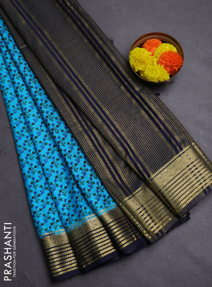 Cs Blue & Navy Blue Semi Mysore Silk Saree - Prints