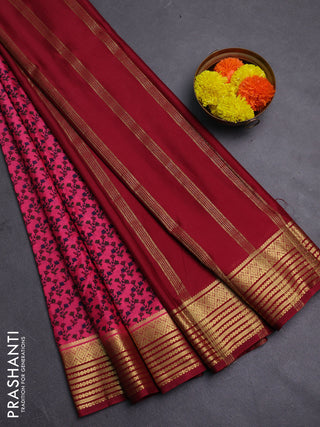 Pink & Maroon Semi Mysore Silk Saree - Prints