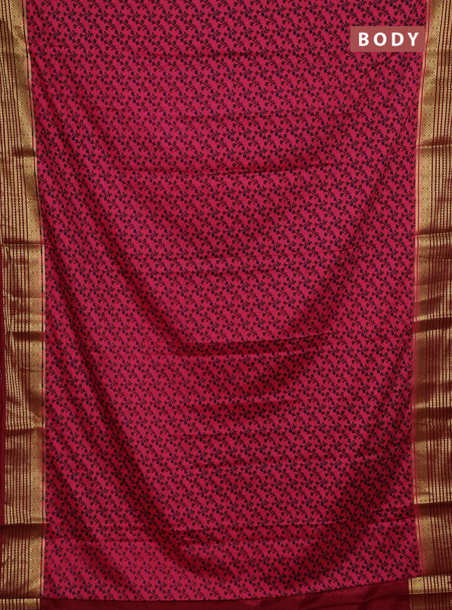 Pink & Maroon Semi Mysore Silk Saree - Prints
