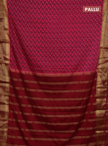Pink & Maroon Semi Mysore Silk Saree - Prints