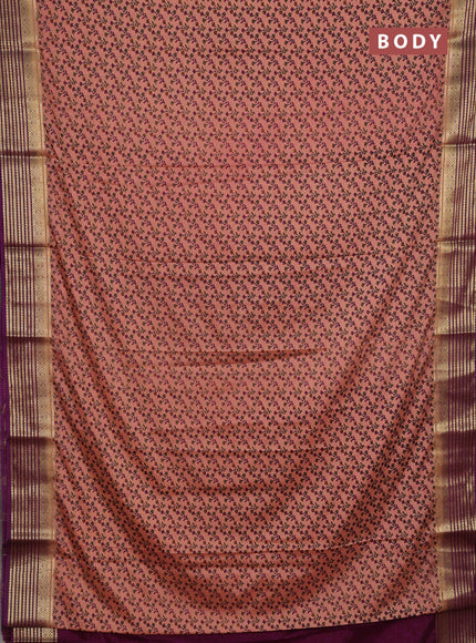 Peach & Purple Semi Mysore Silk Saree - Prints
