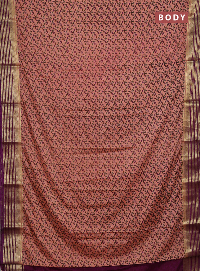 Peach & Purple Semi Mysore Silk Saree - Prints