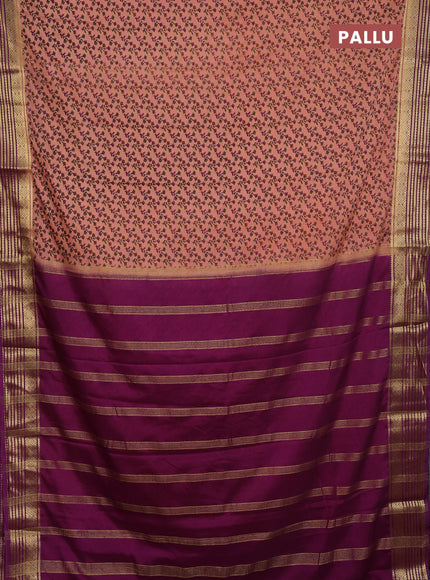 Peach & Purple Semi Mysore Silk Saree - Prints