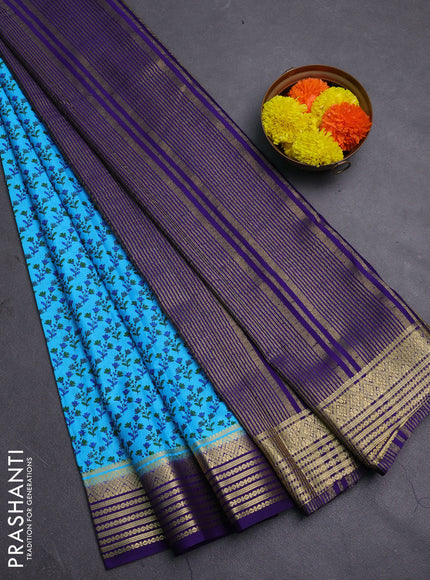 Cs Blue & Blue Semi Mysore Silk Saree - Prints