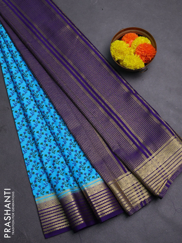 Cs Blue & Blue Semi Mysore Silk Saree - Prints