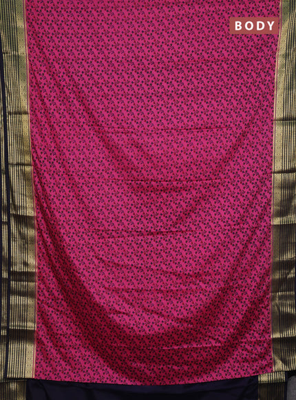 Pink & Navy Blue Semi Mysore Silk Saree - Prints