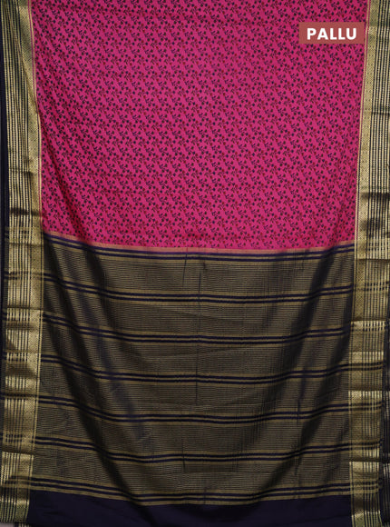 Pink & Navy Blue Semi Mysore Silk Saree - Prints