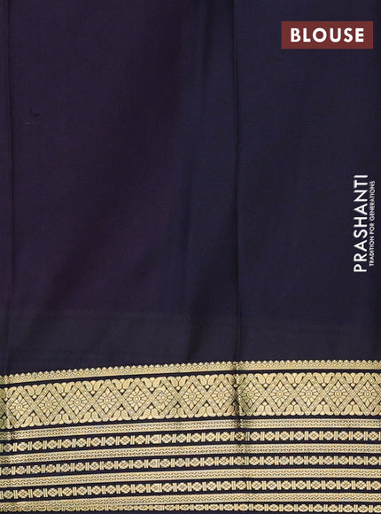 Pink & Navy Blue Semi Mysore Silk Saree - Prints