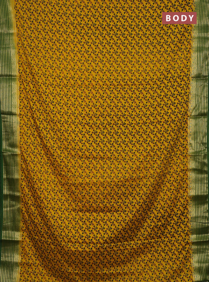 Yellow & Green Semi Mysore Silk Saree - Prints