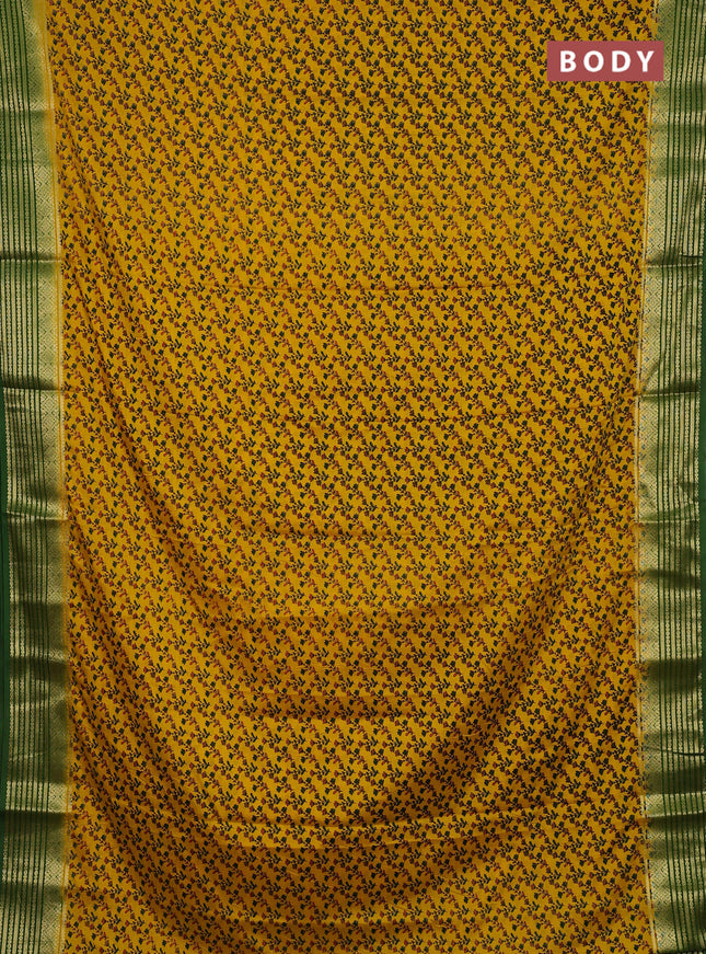 Yellow & Green Semi Mysore Silk Saree - Prints