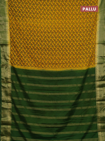 Yellow & Green Semi Mysore Silk Saree - Prints