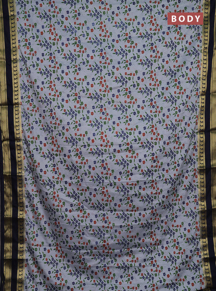 Grey & Navy Blue Semi Mysore Silk Saree - Prints