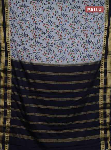 Grey & Navy Blue Semi Mysore Silk Saree - Prints