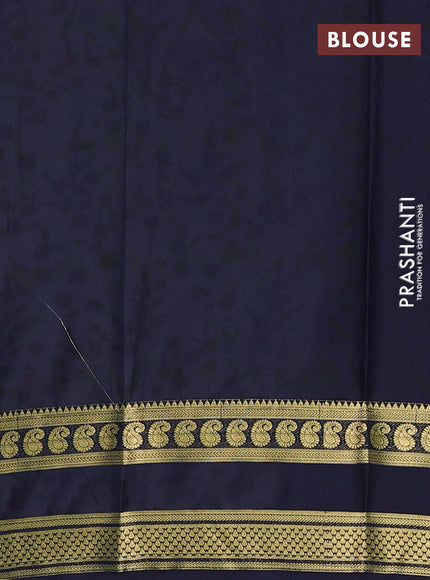 Grey & Navy Blue Semi Mysore Silk Saree - Prints