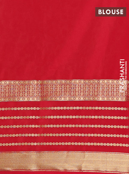 Pale Yellow & Red Semi Mysore Silk Saree - Prints