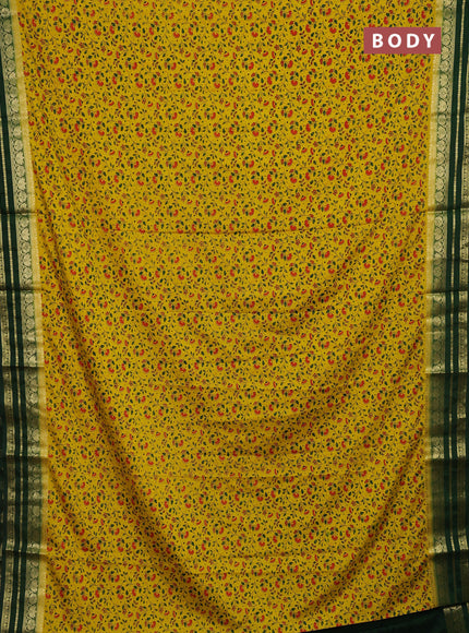 Yellow & Green Semi Mysore Silk Saree - Prints