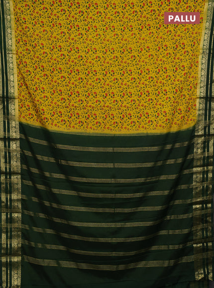Yellow & Green Semi Mysore Silk Saree - Prints