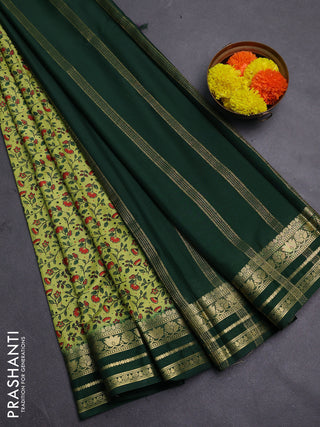 Pista Green & Green Semi Mysore Silk Saree - Prints
