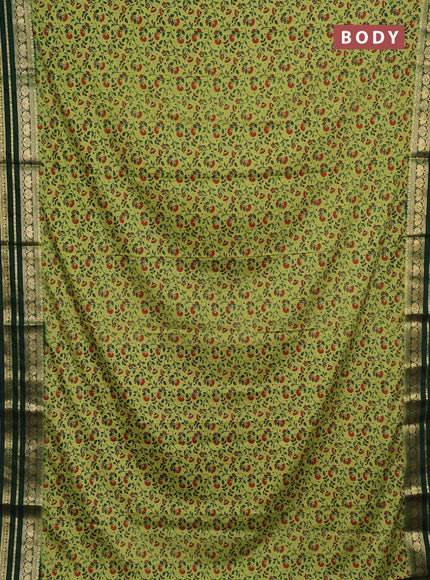 Pista Green & Green Semi Mysore Silk Saree - Prints