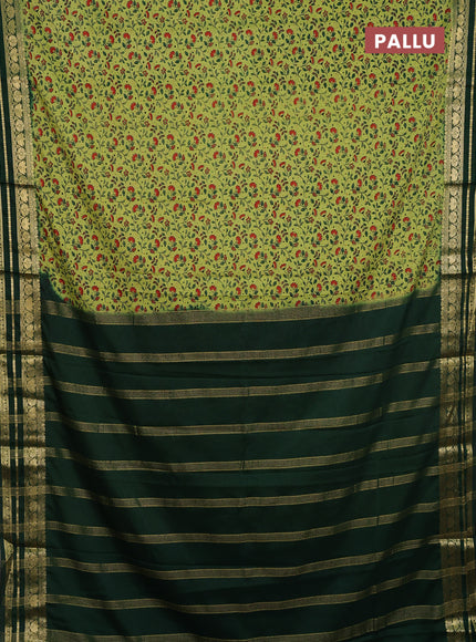 Pista Green & Green Semi Mysore Silk Saree - Prints