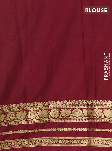 Mustard Yellow & Maroon Semi Mysore Silk Saree - Prints