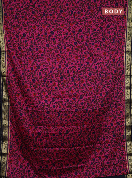 Pink & Navy Blue Semi Mysore Silk Saree - Prints