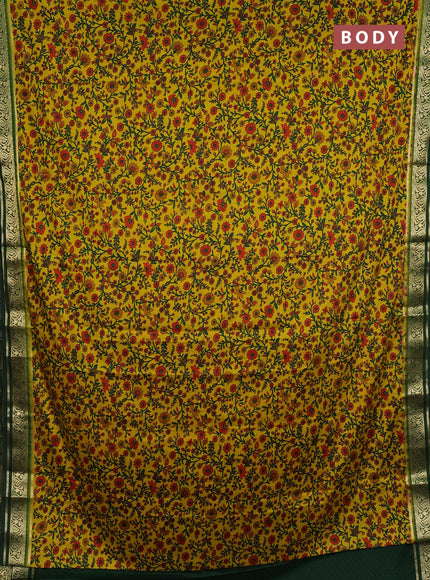Yellow & Green Semi Mysore Silk Saree - Prints