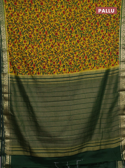 Yellow & Green Semi Mysore Silk Saree - Prints