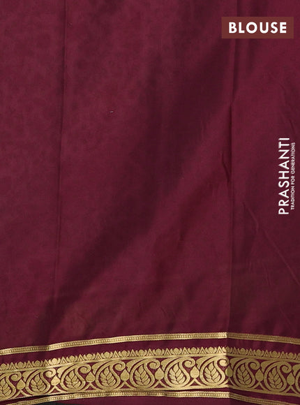 Peach & Wine Semi Mysore Silk Saree - Prints
