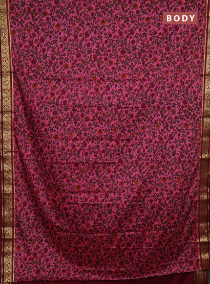 Pink & Maroon Semi Mysore Silk Saree - Prints