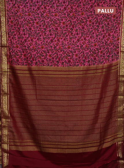 Pink & Maroon Semi Mysore Silk Saree - Prints