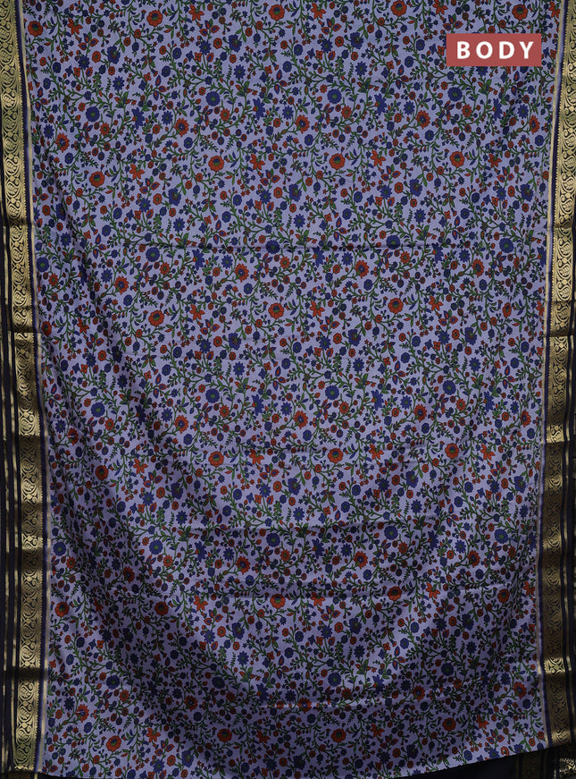 Grey & Navy Blue Semi Mysore Silk Saree - Prints