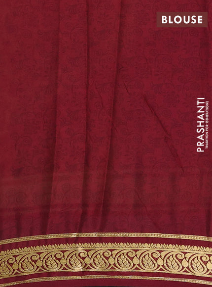 Mustard Yellow & Maroon Semi Mysore Silk Saree - Prints