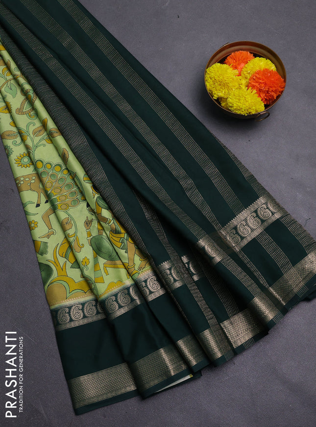 Pista Green & Bottle Green Semi Mysore Silk Saree - Prints
