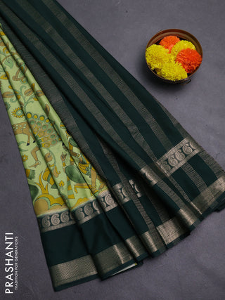 Pista Green & Bottle Green Semi Mysore Silk Saree - Prints
