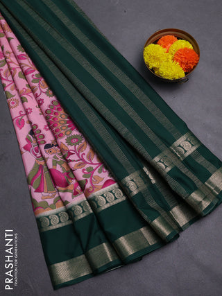 Light Pink & Bottle Green Semi Mysore Silk Saree - Prints