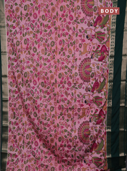 Light Pink & Bottle Green Semi Mysore Silk Saree - Prints