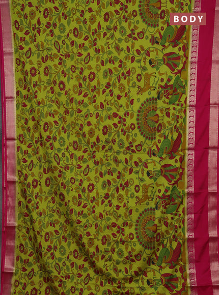 Light Green & Pink Semi Mysore Silk Saree - Prints