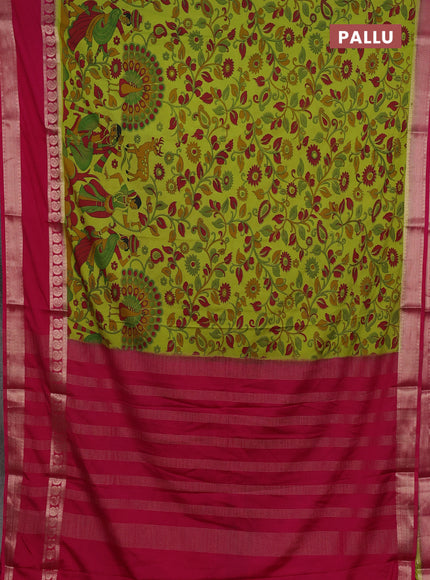 Light Green & Pink Semi Mysore Silk Saree - Prints