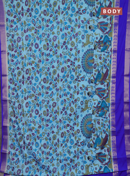 Light Blue & Royal Blue Semi Mysore Silk Saree - Prints