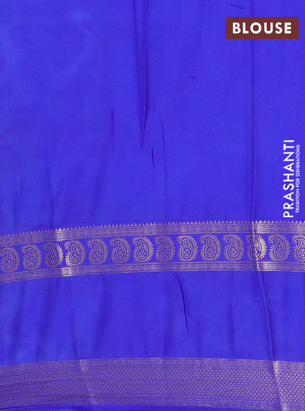 Light Blue & Royal Blue Semi Mysore Silk Saree - Prints