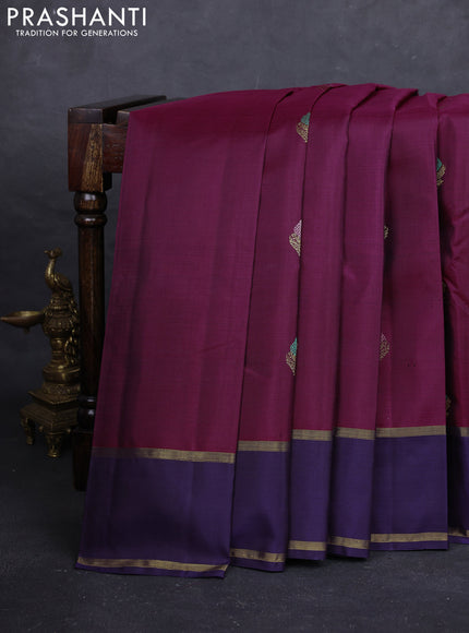 Wine & Navy Blue Pure Kanchipuram Silk Saree