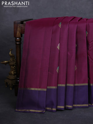Wine & Navy Blue Pure Kanchipuram Silk Saree