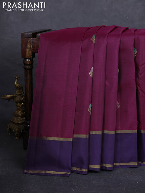 Wine & Navy Blue Pure Kanchipuram Silk Saree
