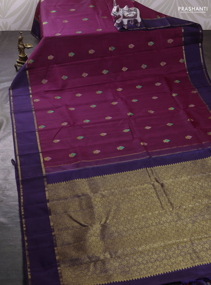 Wine & Navy Blue Pure Kanchipuram Silk Saree
