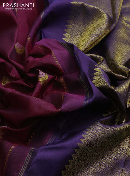 Wine & Navy Blue Pure Kanchipuram Silk Saree