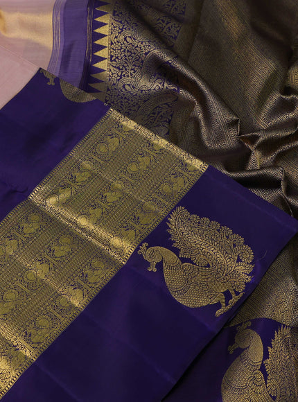 Peach & Navy Blue Pure Kanchipuram Tissue Silk Saree