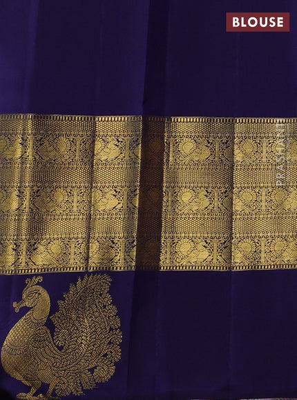 Peach & Navy Blue Pure Kanchipuram Tissue Silk Saree
