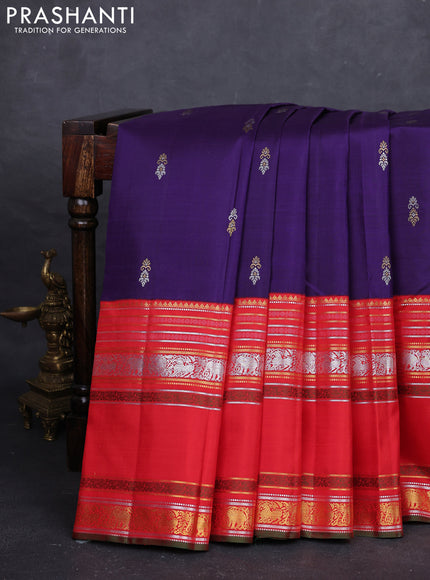 Violet & Red Pure Kanchipuram Silk Saree