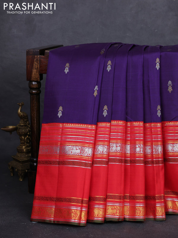 Violet & Red Pure Kanchipuram Silk Saree